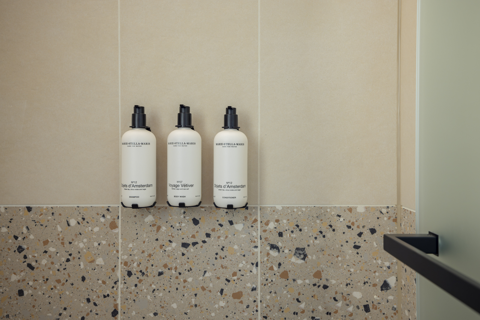 Marie Stella Maris Products in our showers 100% vegan amenities by Marie Stella Maris in our showers