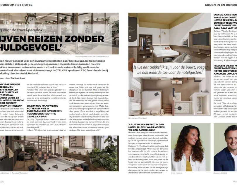 HotelVak Article  HotelVak Article about The Usual's sustainable hotel concept