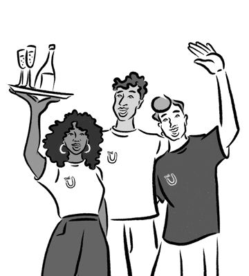 Happy hotel employees trio of happy coworkers