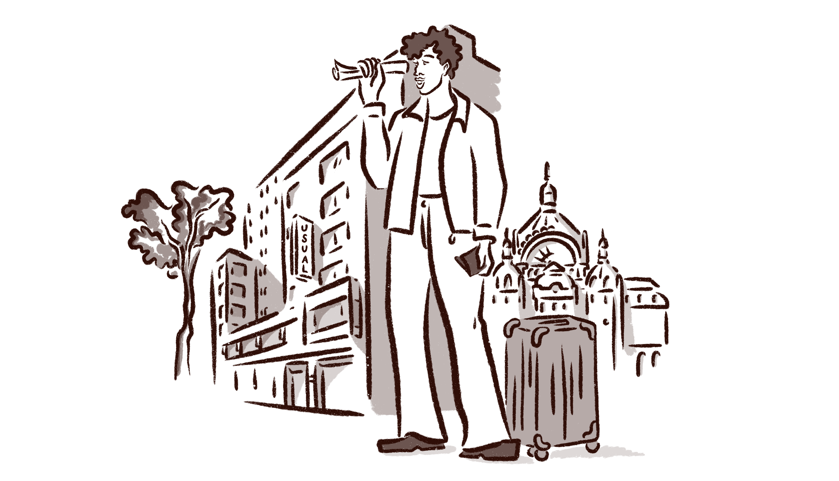 Antwerp Facade Illustration Antwerp Facade illustration with curious man