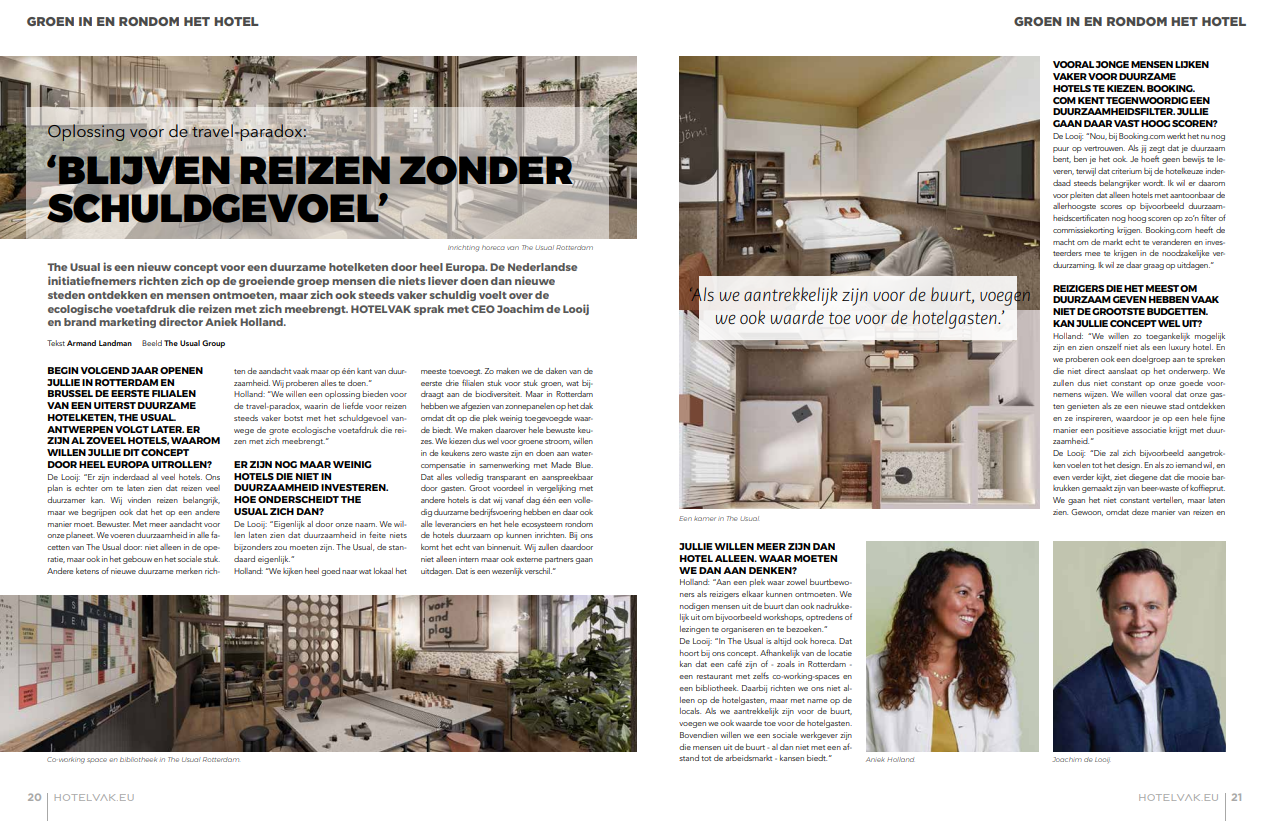 HotelVak Article HotelVak Article about The Usual's sustainable hotel concept